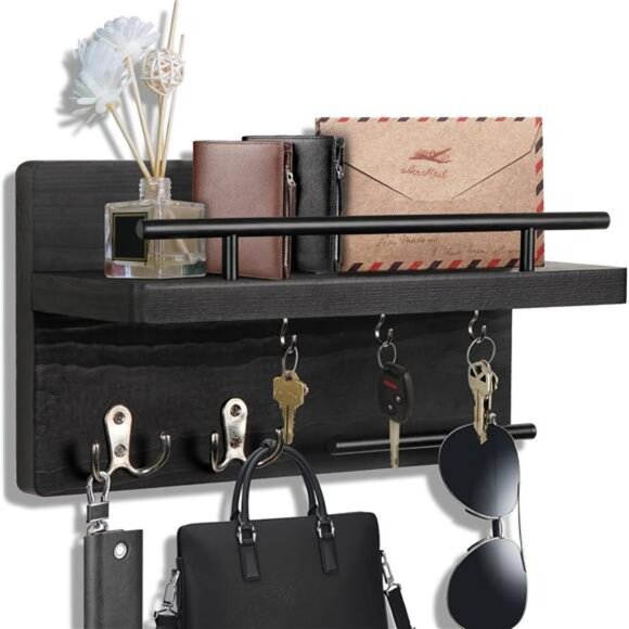 Key Holder for Wall Decorative with 5 Key Hooks, Wall Mounted Key Hangers